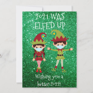 Merry Christmas Elfed Up Face Mask 2021 Glitter Holiday Card