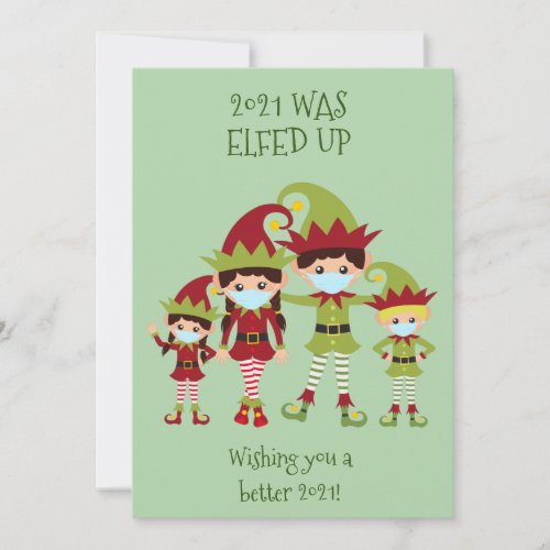 Merry Christmas Elfed Up Family Face Mask Holiday Card