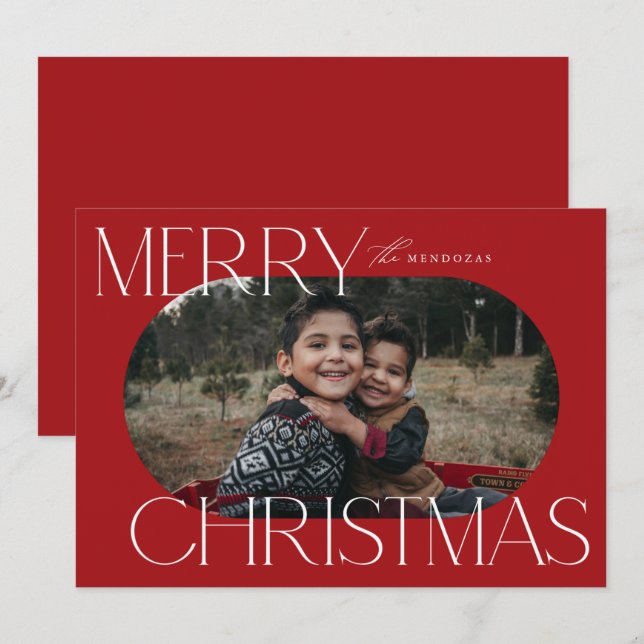 Merry Christmas Ellipse Oval Photo Card (Front/Back)