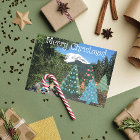 Merry Christmas Elves and Decorated Trees