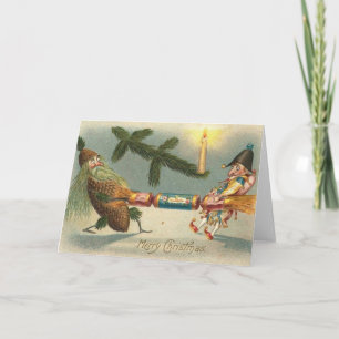 Merry Christmas Elves Playing Holiday Card