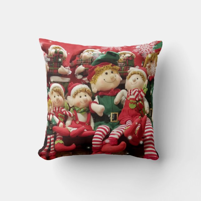 Merry Christmas Elves Throw Pillow (Front)