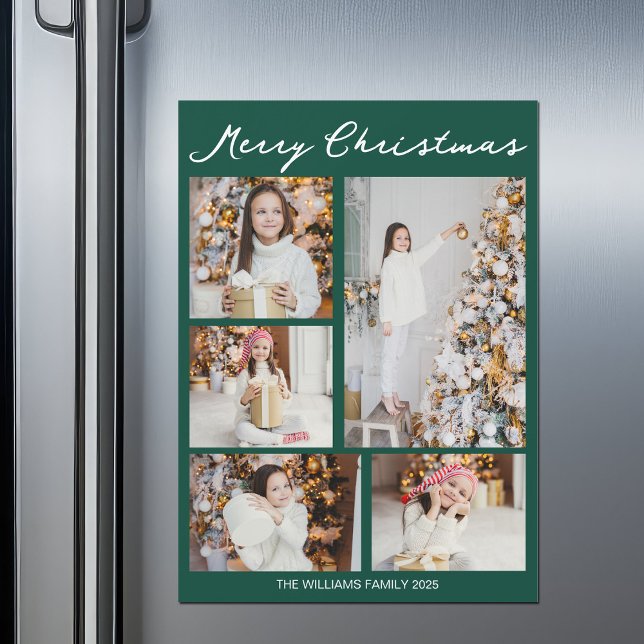 Merry Christmas Emerald Green Photo Magnet Card (Creator Uploaded)