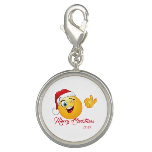 Merry Christmas Emoji Santa Silver Plate Charm