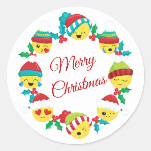 Merry Christmas Emoji Wreath Classic Round Sticker