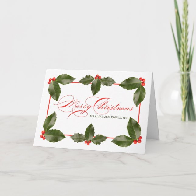 Merry Christmas Employee Holly Leaves Holiday Card (Front)
