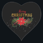 Merry Christmas English Black Red Gold Heart Heart Sticker<br><div class="desc">Classic golden black red sticker
Intercultural relationship 
Heart Shape Black Backgound</div>