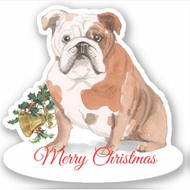 Merry Christmas English Bulldog Custom-Cut Vinyl Sticker (Front)