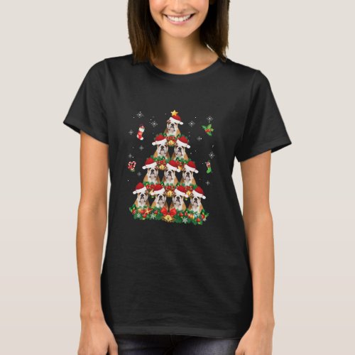 Merry Christmas English Bulldog Dog Santa Tree T_Shirt
