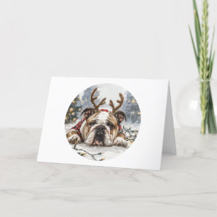 Merry Christmas English Bulldog Reindeer Holiday Card