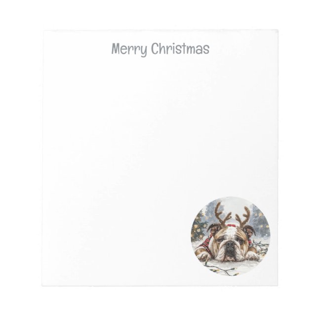 Merry Christmas English Bulldog Reindeer Notepad (Front)