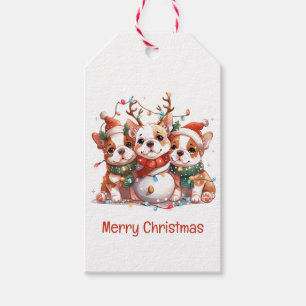 Merry Christmas English Bulldog Reindeer Santa Gift Tags