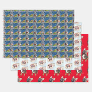 Merry Christmas English Mastiff and French Bulldog Wrapping Paper Sheets