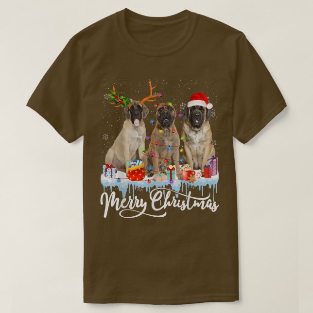 Merry Christmas English Mastiff Santa Light Reinde T-Shirt (Design Front)