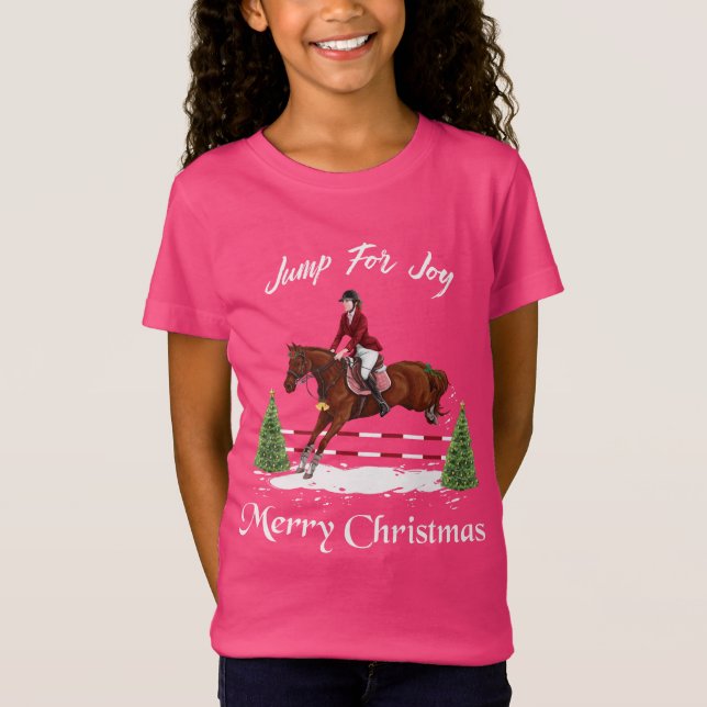 Merry Christmas, Equestrian English Jumping Horse T-Shirt (Front)