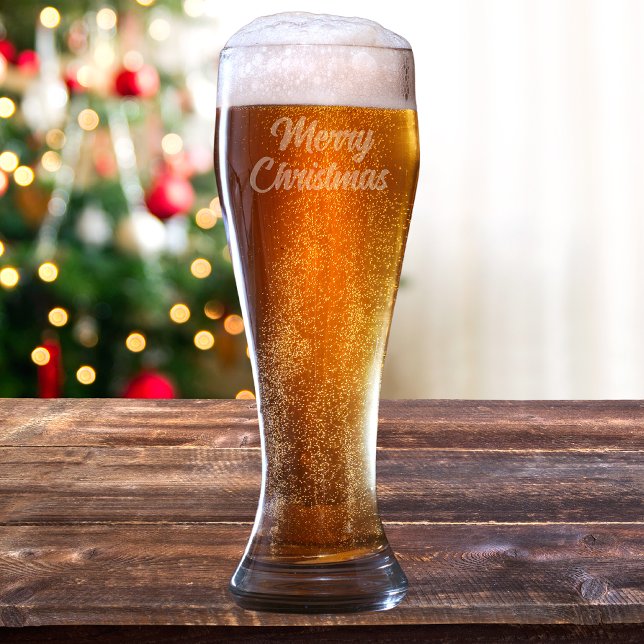 Merry Christmas Etched Beer Pilsner Glass (Merry Christmas Etched Beer Pilsner Glass)