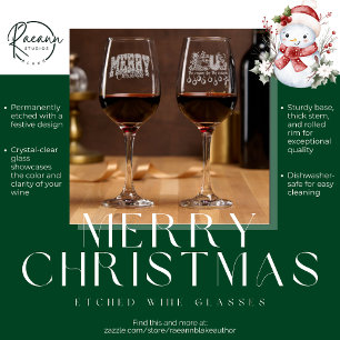 Merry Christmas Etched Wine Glasses