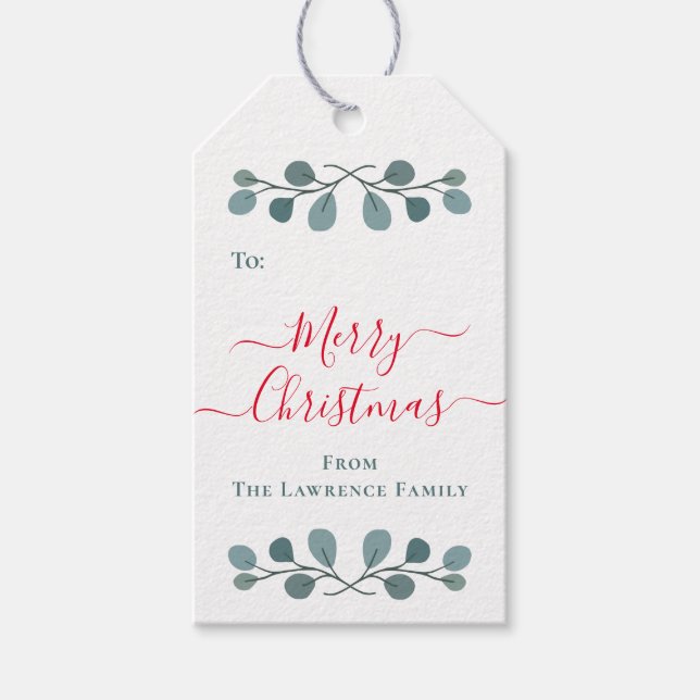 Merry Christmas Eucalyptus Berries Gift Tags (Front)