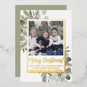 Merry Christmas! Eucalyptus & Pine Sage & Gold Foil Holiday Card