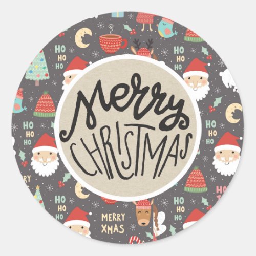 Merry Christmas Eve Santa Rustic Holiday Favor Classic Round Sticker