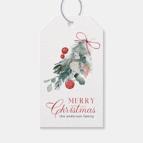  Merry Christmas Evergreen Branches Ornaments Gift Tags