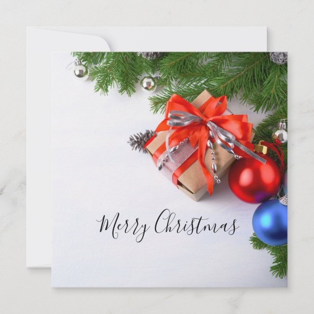 Merry Christmas Evergreen Christmas Ornaments Gift Card (Front)