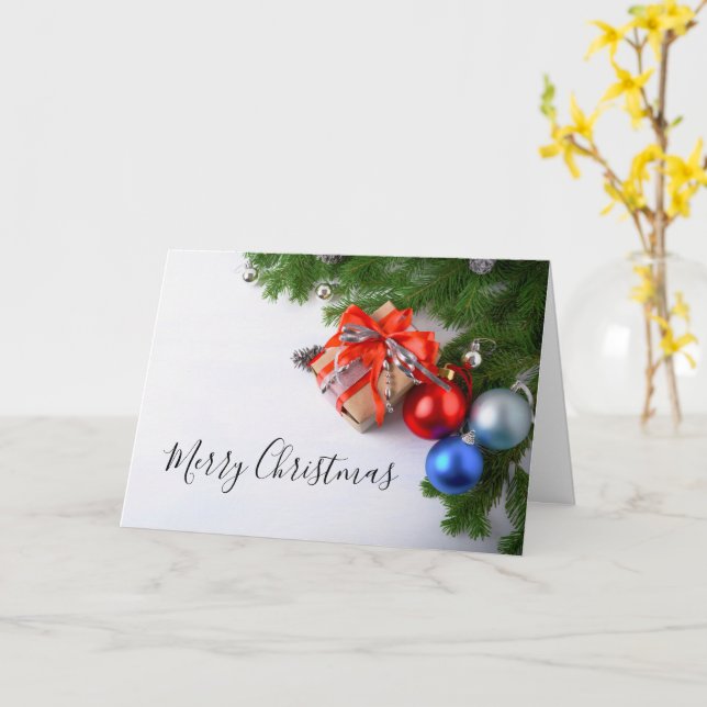Merry Christmas Evergreen Christmas Ornaments Gift Card (Yellow Flower)
