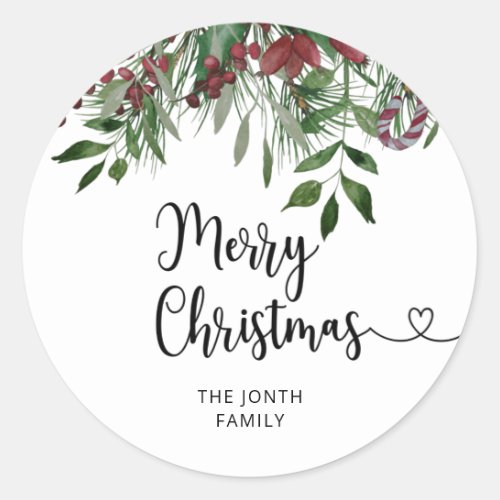 Merry Christmas evergreen Classic Round Sticker