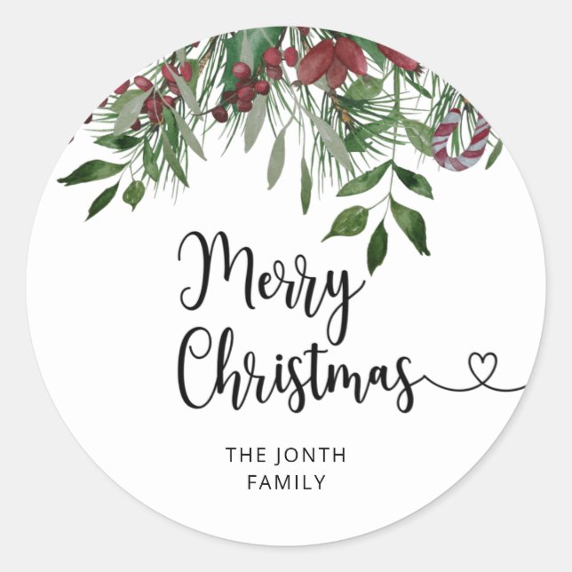 Merry Christmas evergreen Classic Round Sticker (Front)