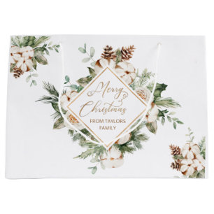 Merry Christmas evergreen geometric frame Large Gift Bag