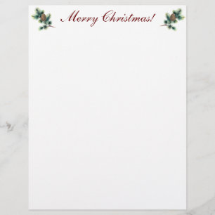 Merry Christmas Evergreen Twigs & Cones Stationery