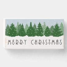 Merry Christmas Evergreen Wood Box Sign