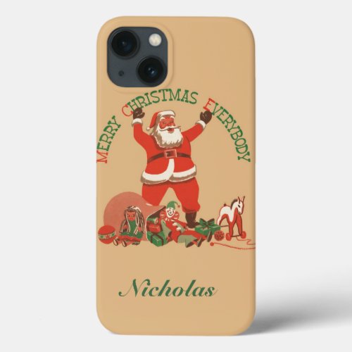 Merry Christmas Everybody Vintage Santa Claus iPhone 13 Case
