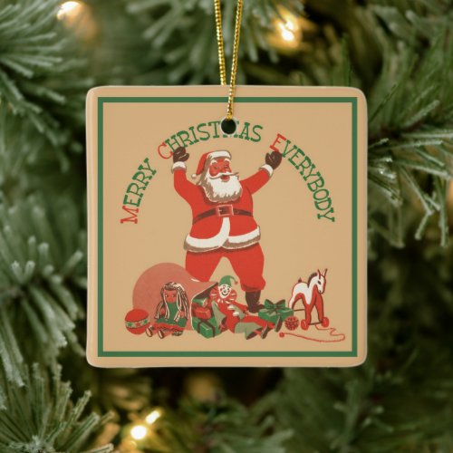 Merry Christmas Everybody Vintage Santa Claus Ceramic Ornament