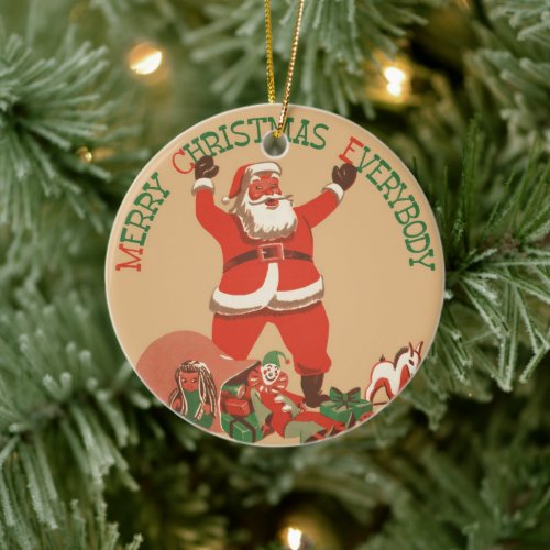 Merry Christmas Everybody Vintage Santa Claus Ceramic Ornament