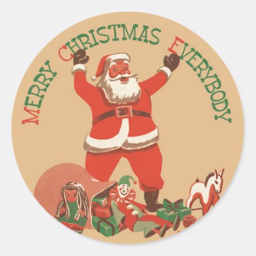 Merry Christmas Everybody Vintage Santa Claus Classic Round Sticker