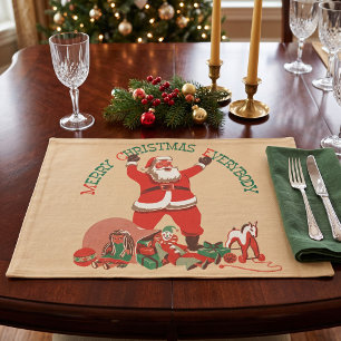 Merry Christmas Everybody! Vintage Santa Claus Cloth Placemat