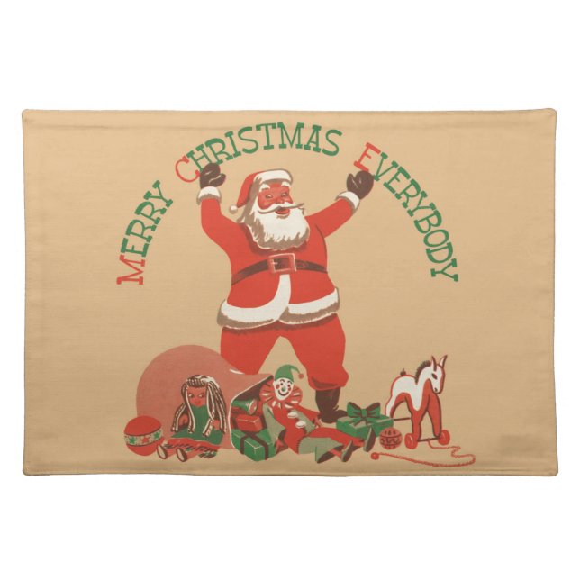 Merry Christmas Everybody! Vintage Santa Claus Cloth Placemat (Front)
