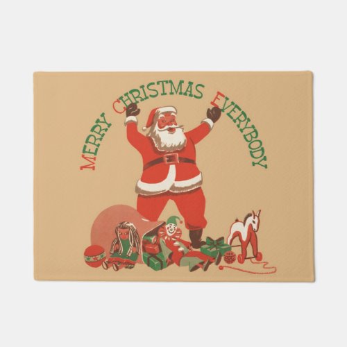 Merry Christmas Everybody Vintage Santa Claus Doormat