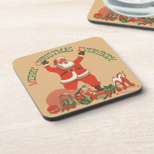 Merry Christmas Everybody! Vintage Santa Claus Drink Coaster