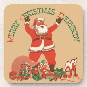 Merry Christmas Everybody! Vintage Santa Claus Drink Coaster