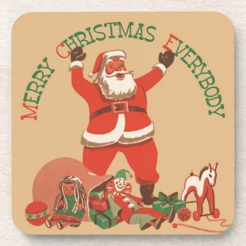Merry Christmas Everybody Vintage Santa Claus Drink Coaster