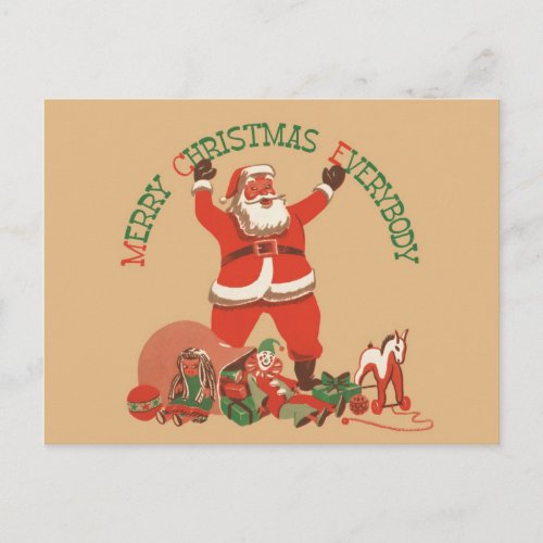 Merry Christmas Everybody Vintage Santa Claus Holiday Postcard