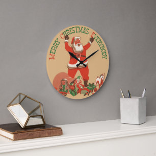 Merry Christmas Everybody! Vintage Santa Claus Large Clock