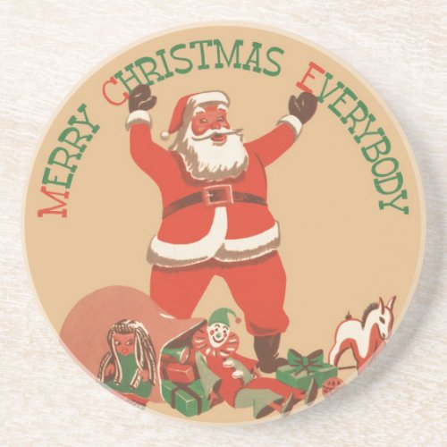 Merry Christmas Everybody Vintage Santa Claus Sandstone Coaster