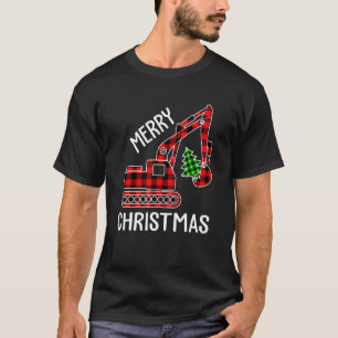 Merry Christmas Excavator Red Plaid Pajama Xmas K T-Shirt
