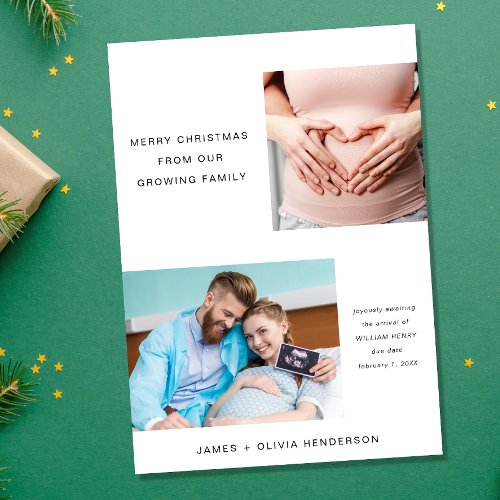 Merry Christmas Expecting Growing Family Photo Holiday Card