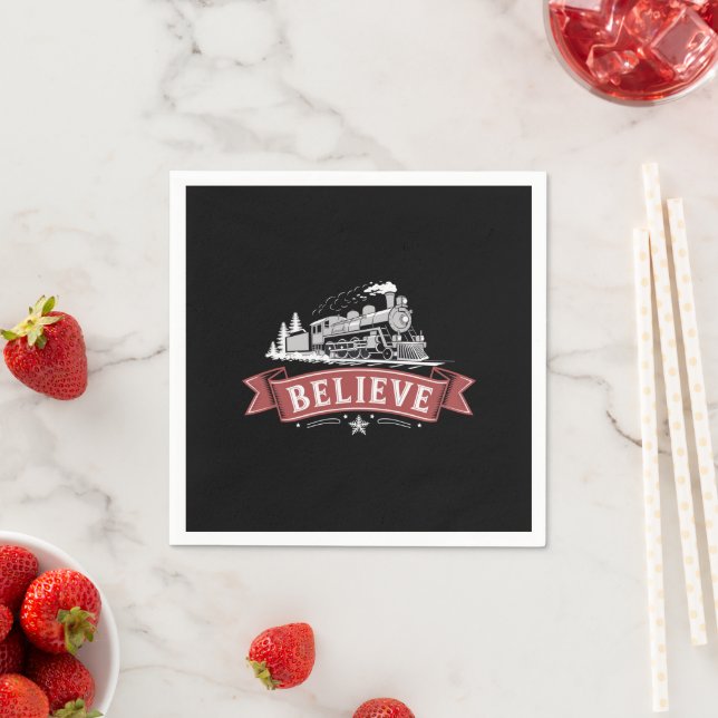 Merry Christmas Express North Pole Xmas Santa  Napkins (Insitu)