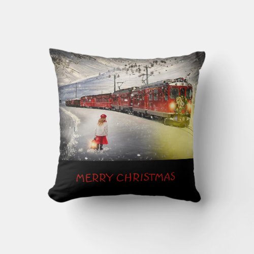 Merry Christmas Express Train Throw Pillow Cushion