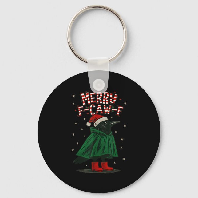 Merry Christmas F-caw-f Crow Santa Black Bird Xmas Keychain (Front)